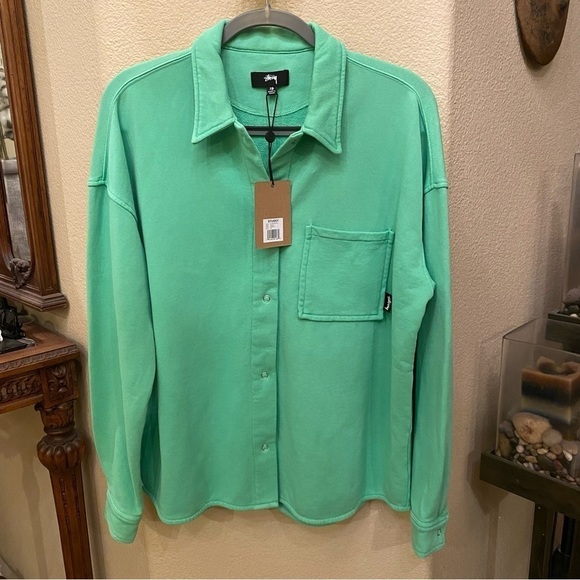 NWT~STUSSY Green Huron Over-Sized Button Shirt Size XS-Unisex - Picture 1 of 8